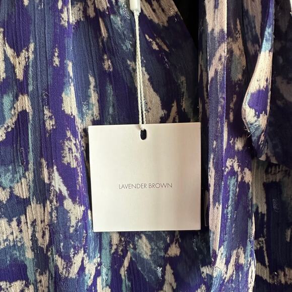 Lavender Brown Metallic Shimmer Neck Tie Halter Mini Dress Navy Multi S - Picture 9 of 13